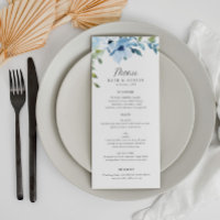 light blue floral wedding menu
