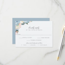 Light Blue Floral Wedding RSVP Meal Choice Card