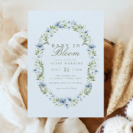 Light Blue Floral Wreath Baby in Bloom Baby Dusche Einladung