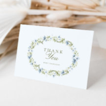 Light Blue Floral Wreath Baby Shower Thank You