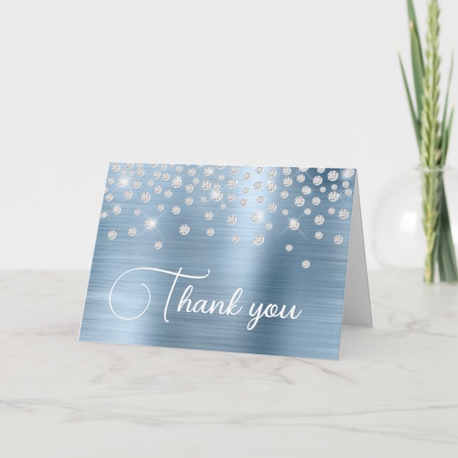 Light Blue Foil Diamond Confetti 50. Geburtstag Dankeskarte (Vorderseite)
