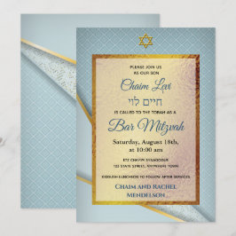 Light Blue Frame Star Juden Bar Mitzvah Einladung