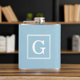 Light Blue Gerahmt Monogram Flachmann