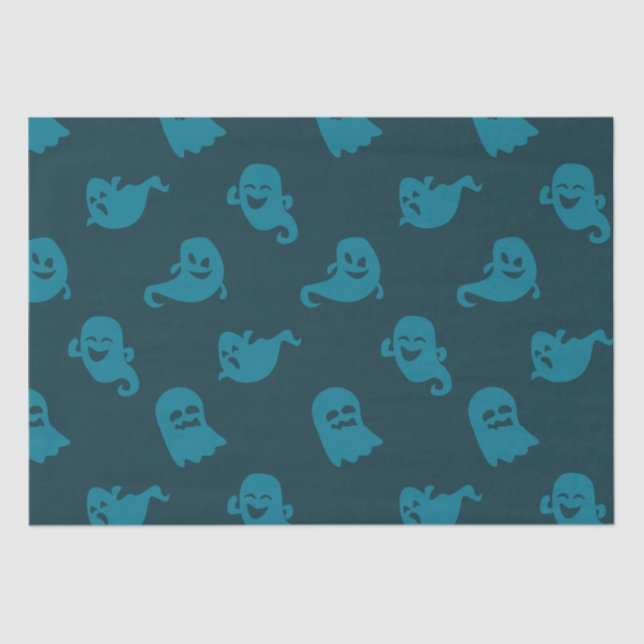 Light Blue Ghosts Dark Blue Halloween Seidenpapier (Vorderseite)