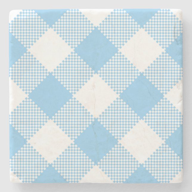 Light Blue Gingham Checked Square Untersetzer (Vorderseite)