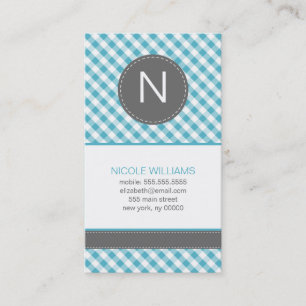 Light Blue Gingham Pattern Mit Monogramm Visitenkarte