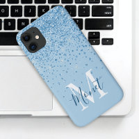 Light Blue Girl Glitzer Glam Monogram Script Name