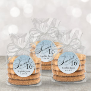 Light Blue Glam Glitzer Sweet 16 Personalisiert Runder Aufkleber