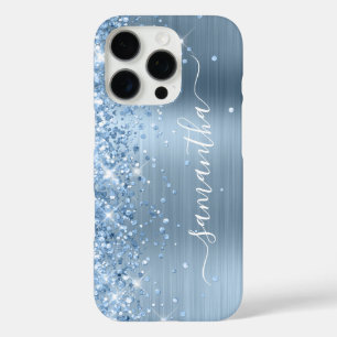 Light Blue Glittery Glam Girly Signature iPhone 16 Pro Hülle