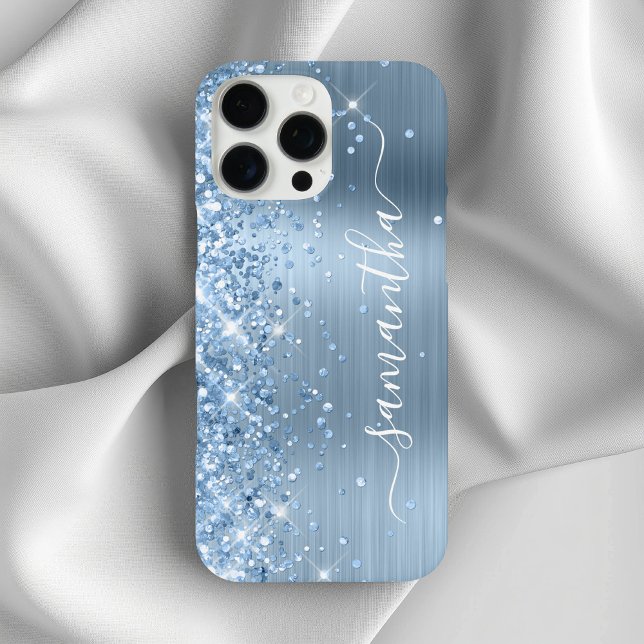 Light Blue Glittery Glam Girly Signature iPhone 16 Pro Max Hülle (Light Blue Glittery Glam Girly Signature Case-Mate iPhone Case)