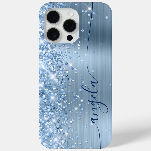 Light Blue Glittery Glam Navy Signature Case-Mate iPhone Hülle (Rückseite)