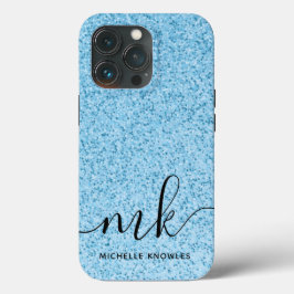 Light Blue Glitzer Bokeh Custom Monogram und Name Case-Mate iPhone Hülle