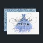 Light Blue Glitzer Chic Dress Sweet 16 Birthday Save The Date<br><div class="desc">Light Blue Glitzer Chic Dress Sweet 16 Birthday Save the Date</div>