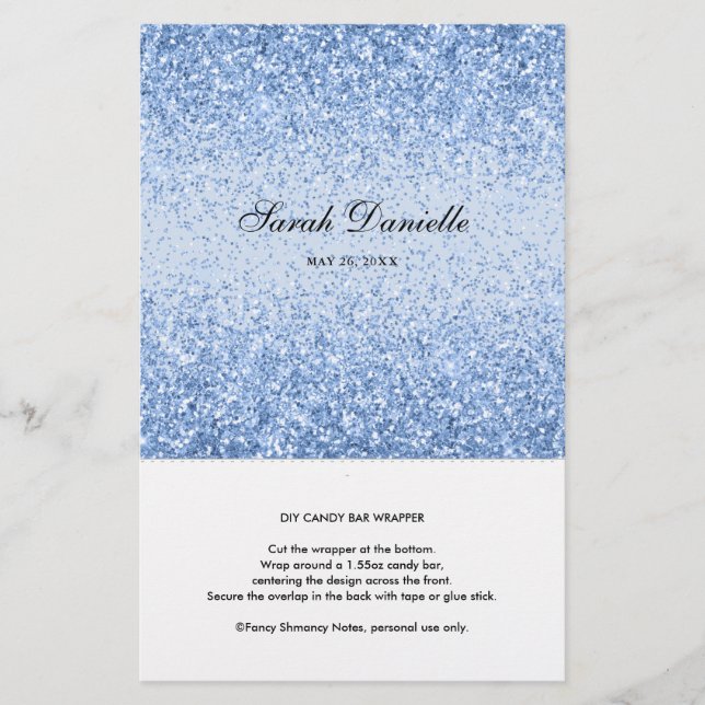Light Blue Glitzer Confetti Candy Bar Wrapper (Vorderseite)