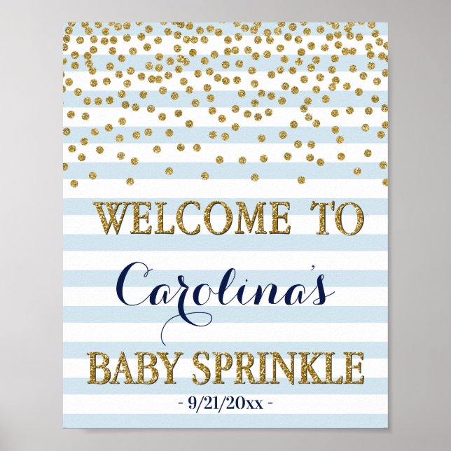 Light Blue Gold Boy Baby Sprinkle Begrüßungszeiche Poster (Vorne)
