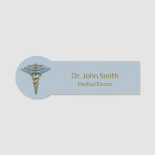 Light Blue Gold Caduceus Fine Beruflich Medical Namensschild