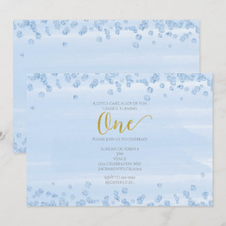 Light Blue & Gold Einladung 1. Geburtstag