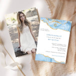 Light Blue & Gold Glitzer Agate Foto Bat Mitzvah Einladung<br><div class="desc">Dieses moderne Design besticht durch eine wunderschöne Gate-Ränder sowie durch Ihr individuelles Foto. Verwenden Sie das Vorlagenformular,  um Text und Bilder hinzuzufügen. Die erweiterten Editiermenüs,  auf die Sie durch die Option "Weitere Anpassung" zugreifen können,  ermöglichen Ihnen,  die Schriftart,  Farben und Layout zu ändern.</div>