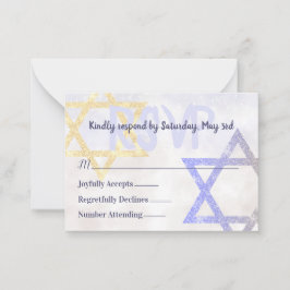 Light Blue, Gold Glitzer Stars RSVP Card Hinweiskarte