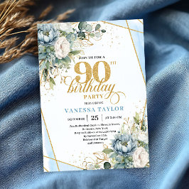 Light blue gold luxe border greenery 90th birthday einladung