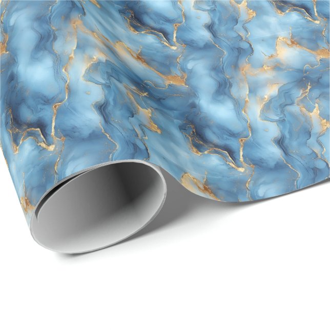 Light Blue & Gold Marmor Geschenkpapier (Rolleneckpunkt)