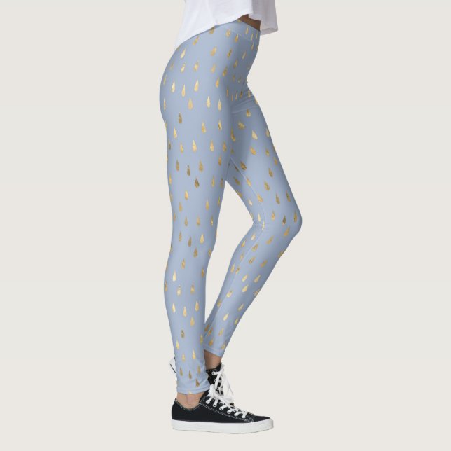 Light Blue Gold Raindrop Modernes Trendy Yoga Leggings (Rechts)