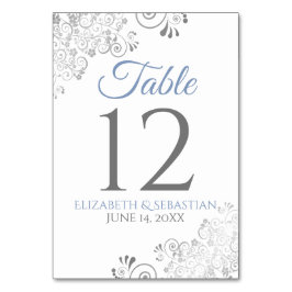 Light Blue & Gray Elegante Filigree Wedding Tischnummer