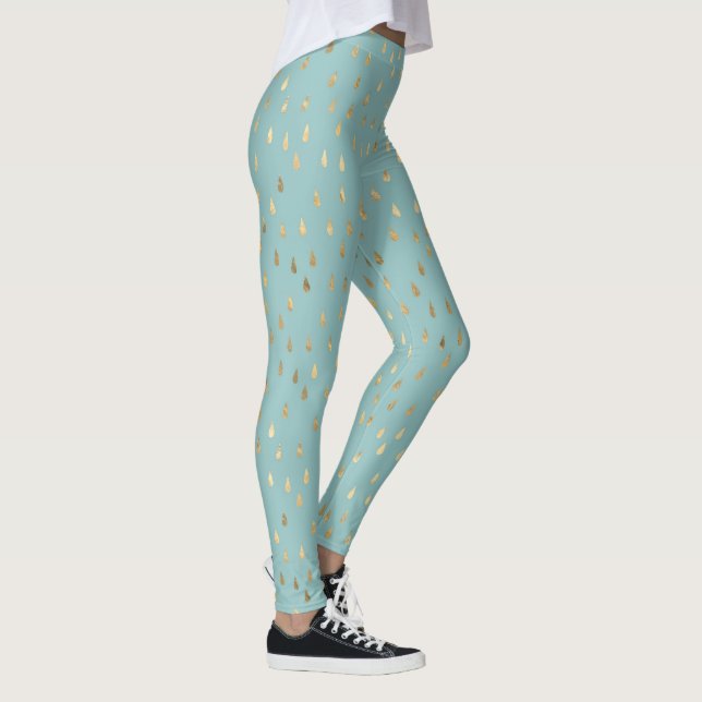 Light Blue Green Gold Raindrop Modernes Trendy Yog Leggings (Rechts)