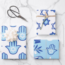 Light Blue Hamsa Star von David Pattern Hanukkah