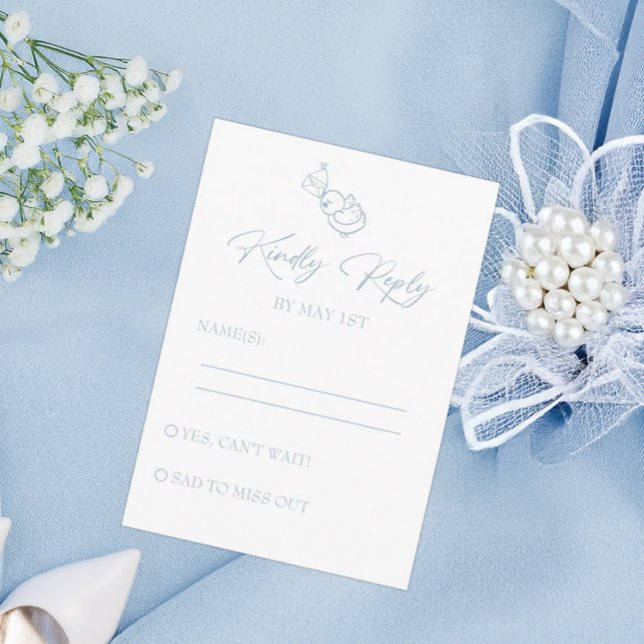Light Blue Hand Drawn Wedding RSVP Begleitkarte (Von Creator hochgeladen)
