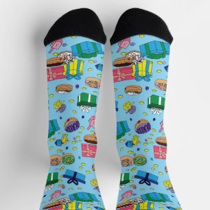 Light Blue Hanukkah Pattern Socken
