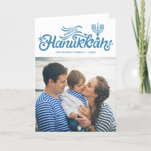 Light Blue Happy Hanukkah Handschrift Foto Feiertagskarte