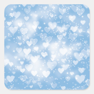 Light Blue Heart bokeh Quadratischer Aufkleber