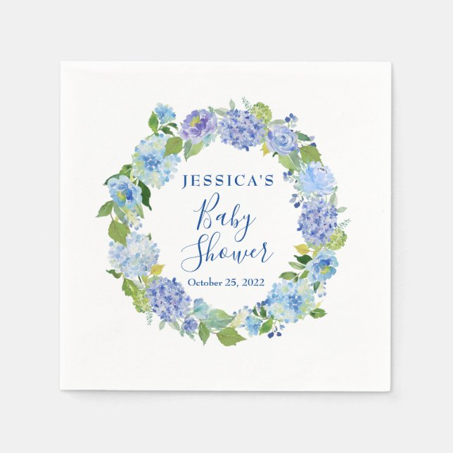 Light Blue Hydrangea Floral Baby Duschpapier Serviette (Vorderseite)