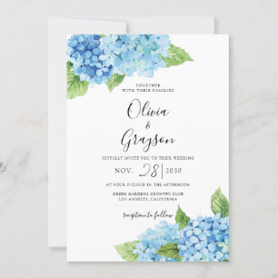 Light Blue Hydrangea Floral QR in einer Hochzeit Einladung