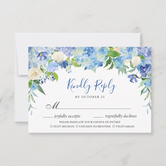 Light Blue Hydrangea RSVP Card mit Wahlmöglichkeit (Vorderseite)