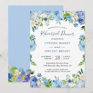 Light Blue Hydrangeas Floral Chic Probe Dinner Einladung