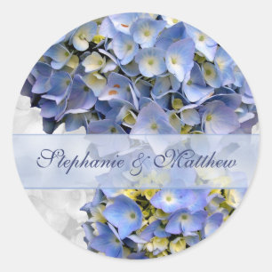 Light Blue Hydrangeas Sticker, "Alpha" Runder Aufkleber