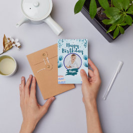 Light Blue Illustrative Geburtstagskarte Einladung