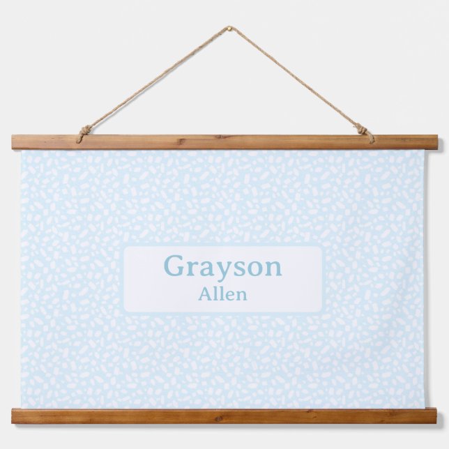 Light Blue Individuelle Name Boy Kinderzimmer Deko Wandteppich Mit Holzrahmen (Vorne)