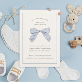 Light Blue Kariert Bow Elegante Boy Baby Shower Einladung