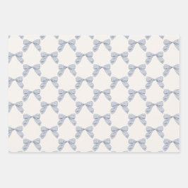 Light Blue Kariert Bow Elegante Boy Baby Shower Geschenkpapier Set