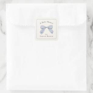 Light Blue Kariert Bow Elegante Boy Baby Shower Quadratischer Aufkleber