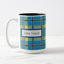 Light Blue Karierte Tasse, 15 oz