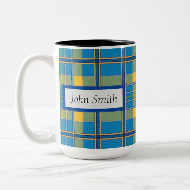 Light Blue Karierte Tasse, 15 oz Zweifarbige Tasse (Links)