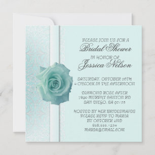 Light Blue Lace Damask Beauty Rose Dusche einladen Einladung