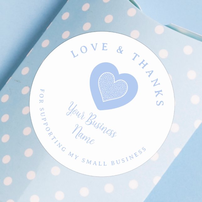 Light Blue Lace Heart Love & Thanks Supporting Runder Aufkleber (Light Blue Lace Heart Love & Thanks Supporting Small Business Classic Round Sticker.)