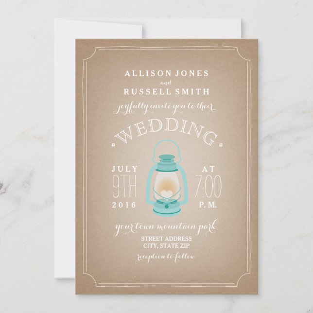 Light Blue Lantern Cardstock Inspiriert Camp Hochz Einladung (Vorderseite)