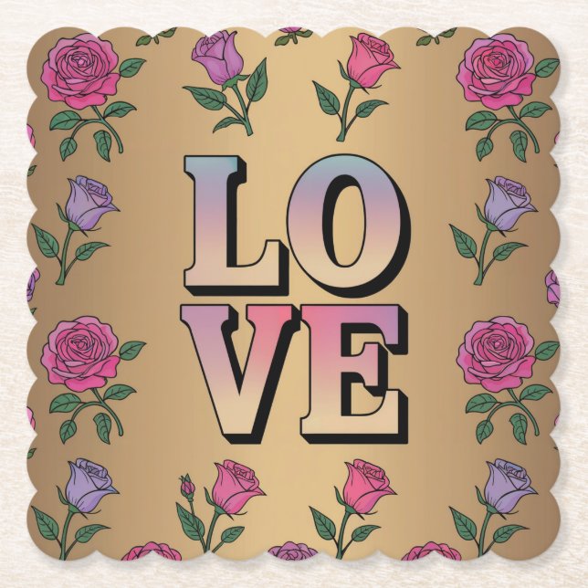 Light Blue LIEBE Rose Gold Untersetzer Set (Vorderseite)