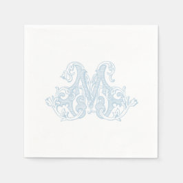 Light Blue "M" Monogram Cocktail Napkins Serviette